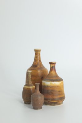 Small Mid-Century Scandinavian Modern Collectible Honey Brown Stoneware Vases by Gunnar Borg for Höganäs Ceramics, 1960s, Set of 4-ZAA-1795586