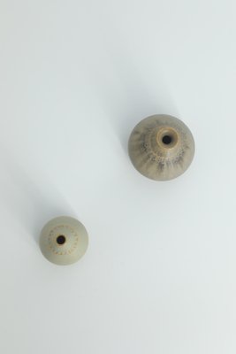 Small Mid-Century Scandinavian Modern Collectible Pistachio Stoneware Vases by Gunnar Borg for Gunnars Ceramics Höganäs, 1960s, Set of 2-ZAA-1800990