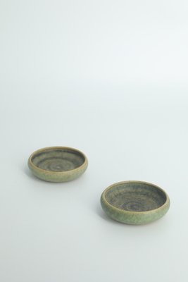 Small Mid-Century Scandinavian Modern Collectible Sand Brown Stoneware Bowls by Gunnar Borg for Gunnars Keramik Höganäs, 1960s, Set of 2-ZAA-1795689