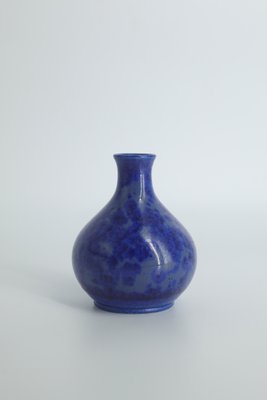 Small Mid-Century Scandinavian Modern Collectible Sapphire Stoneware Vase No. 14-11-2000 by Gunnar Borg for Höganäs Ceramics, 1960s-ZAA-1784100