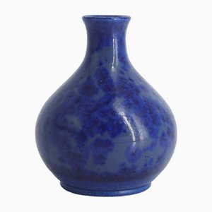 Small Mid-Century Scandinavian Modern Collectible Sapphire Stoneware Vase No. 14-11-2000 by Gunnar Borg for Höganäs Ceramics, 1960s-ZAA-1784100