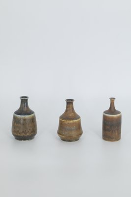 Small Mid-Century Scandinavian Modern Earthy Brown Stoneware Vases by Gunnar Borg for Höganäs Ceramics, 1960s, Set of 3-ZAA-1794311