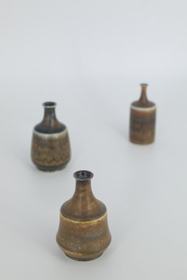 Small Mid-Century Scandinavian Modern Earthy Brown Stoneware Vases by Gunnar Borg for Höganäs Ceramics, 1960s, Set of 3-ZAA-1794311