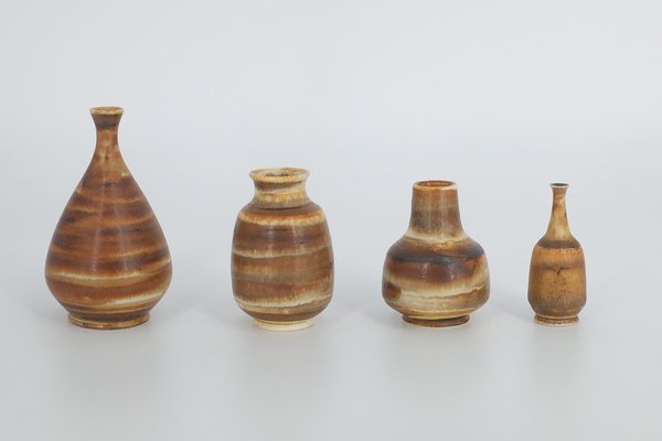 Small Mid-Century Scandinavian Modern Honey Stoneware Vases by Gunnar Borg for Höganäs Ceramics, 1960s, Set of 4-ZAA-1794207