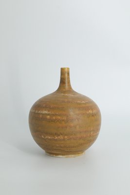 Small Mid-Century Scandinavian Modern Spherical Brown Stoneware Vase No. 19 7/11 75 by Gunnar Borg for Höganäs Keramik, 1960s-ZAA-1777692