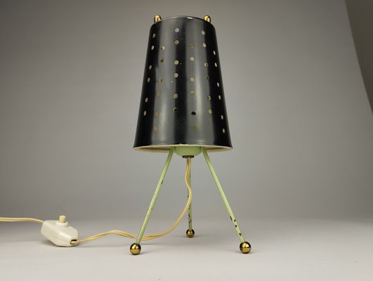 Small Mid-Century Tripod Table Lamp with Perforated Metal Shade, 1950-SFQ-1806242