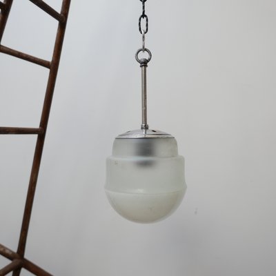 Small Mid-Century Two-Tone Opaline and White Glass Pendant Lamp-JRP-943795