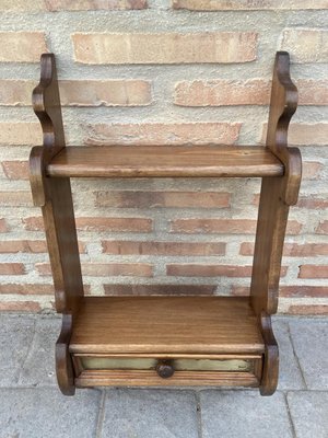 Small Mid-Century Walnut Wall Shelf with One Drawer, 1960s-NOU-881039