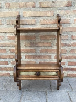 Small Mid-Century Walnut Wall Shelf with One Drawer, 1960s-NOU-881039