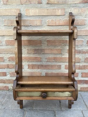 Small Mid-Century Walnut Wall Shelf with One Drawer, 1960s-NOU-881039