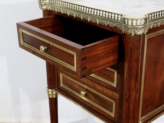 Small Middle and Marble Mahogany Side Table with Drawers in the Style of Louis XVI, 1900s-RVK-1312993