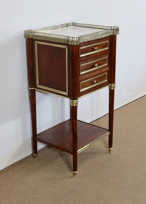 Small Middle and Marble Mahogany Side Table with Drawers in the Style of Louis XVI, 1900s-RVK-1312993