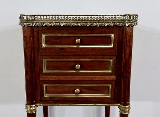 Small Middle and Marble Mahogany Side Table with Drawers in the Style of Louis XVI, 1900s-RVK-1312993