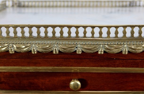 Small Middle and Marble Mahogany Side Table with Drawers in the Style of Louis XVI, 1900s-RVK-1312993