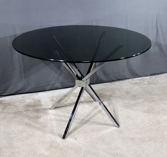 Small Mikado Table in Glass and Chromed Metal, 1970s