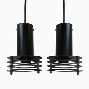 Small Minimalist Black Pendant Lamps from Lyfa, Denmark 1970s, Set of 2-LCR-666525