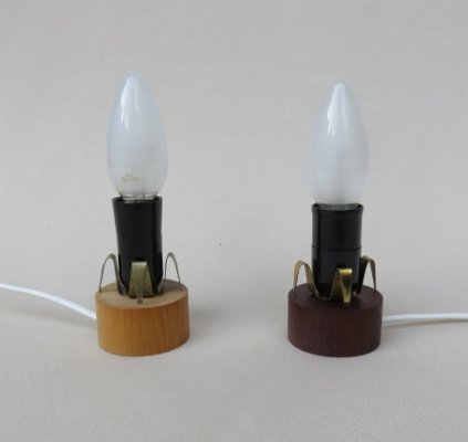 Small Minimalist Wooden Table Lamps with Porcelain Shades from Wallendorfer Porzellanmanufaktur, 1960s, Set of 2-EY-869146