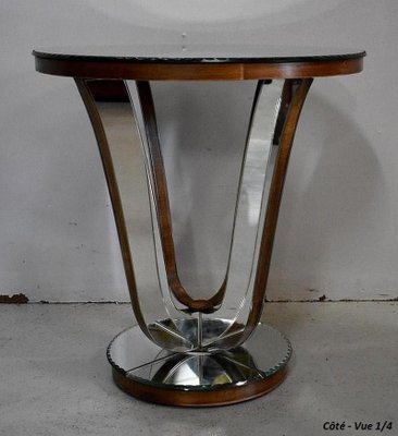 Small Mirrored Glass & Walnut Side Table, 1940s-RVK-777743