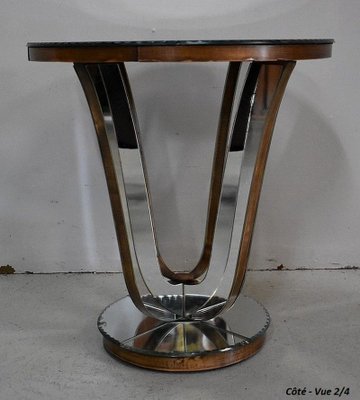 Small Mirrored Glass & Walnut Side Table, 1940s-RVK-777743