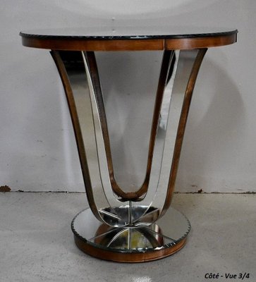 Small Mirrored Glass & Walnut Side Table, 1940s-RVK-777743