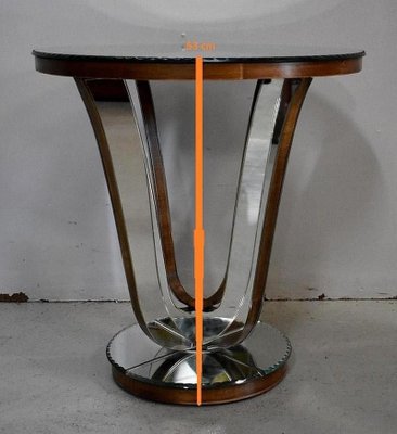 Small Mirrored Glass & Walnut Side Table, 1940s-RVK-777743