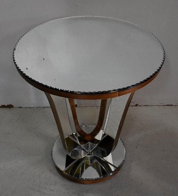 Small Mirrored Glass & Walnut Side Table, 1940s-RVK-777743