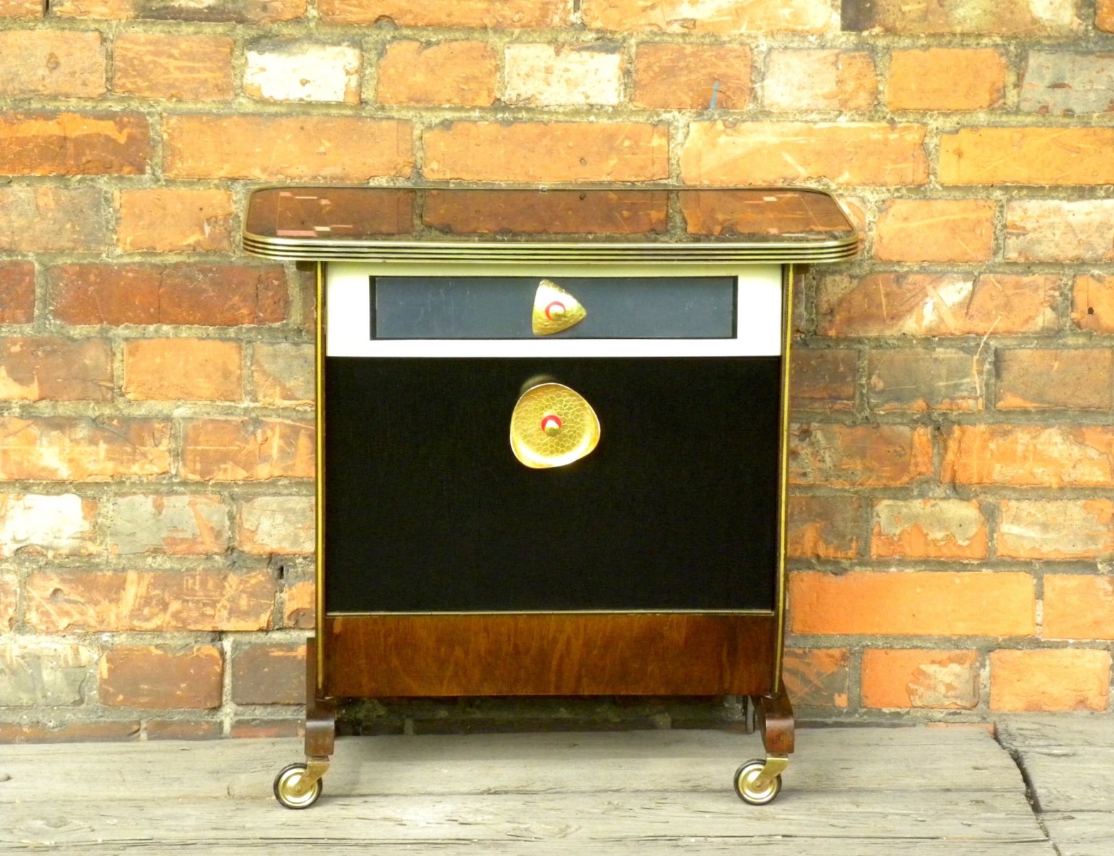 Small Mobile Table with Magazine Rack and Storage, Italy, 1950s