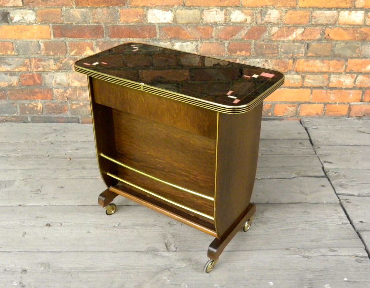 Small Mobile Table with Magazine Rack and Storage, Italy, 1950s