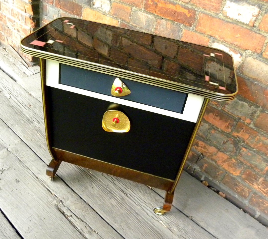 Small Mobile Table with Magazine Rack and Storage, Italy, 1950s