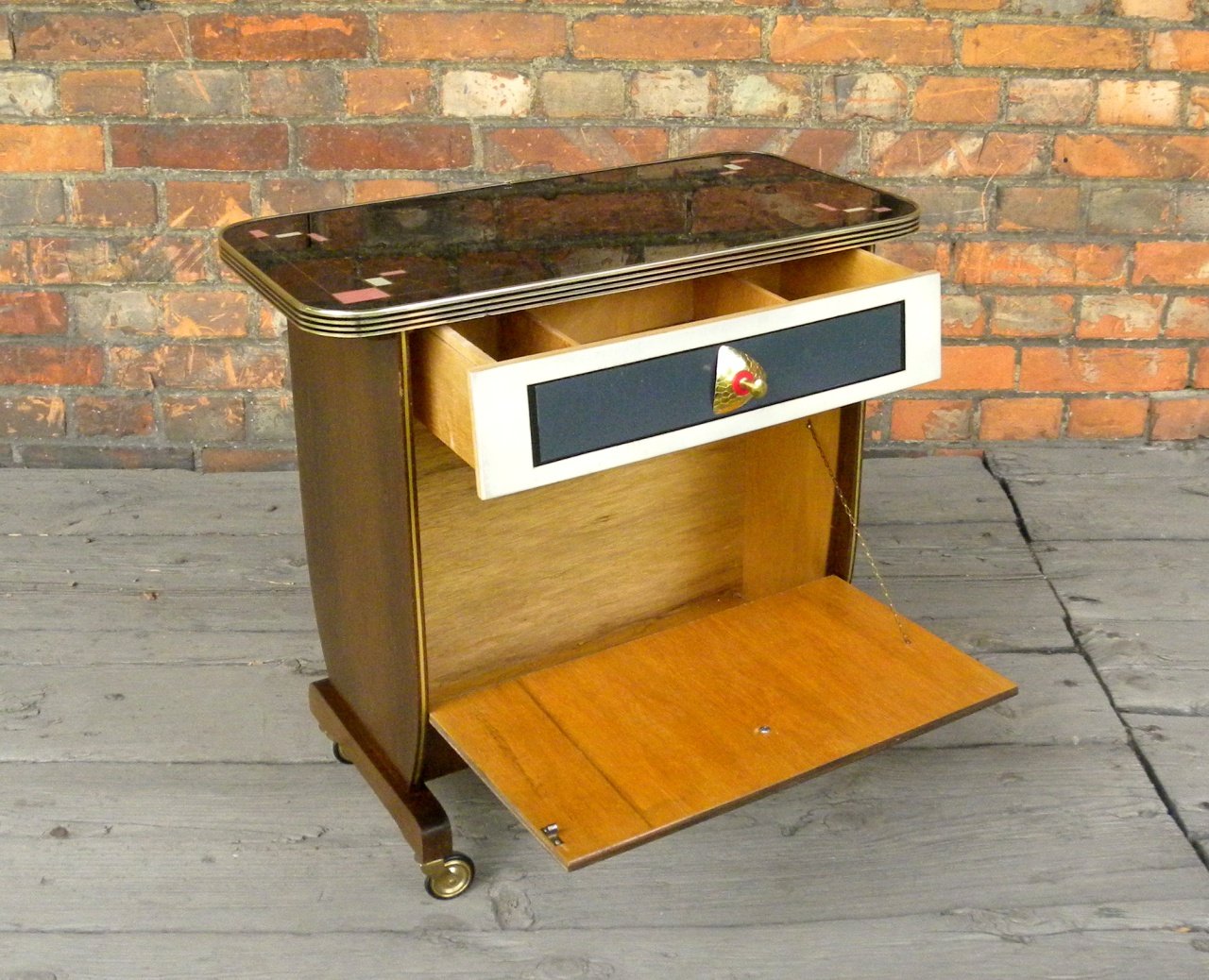 Small Mobile Table with Magazine Rack and Storage, Italy, 1950s