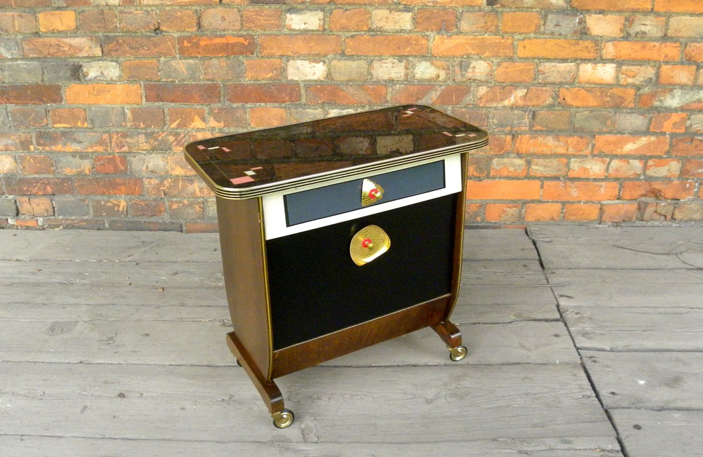 Small Mobile Table with Magazine Rack and Storage, Italy, 1950s