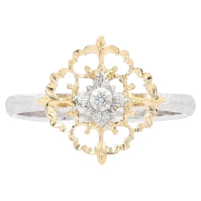 Small Modern Ring in 18 Karat Yellow White Arabesque with Diamonds-OLU-1315800