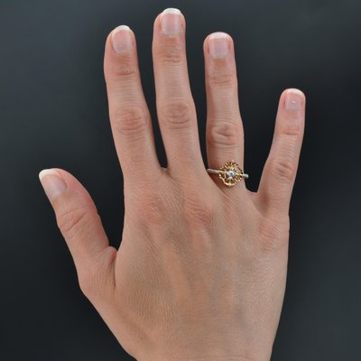 Small Modern Ring in 18 Karat Yellow White Arabesque with Diamonds-OLU-1315800