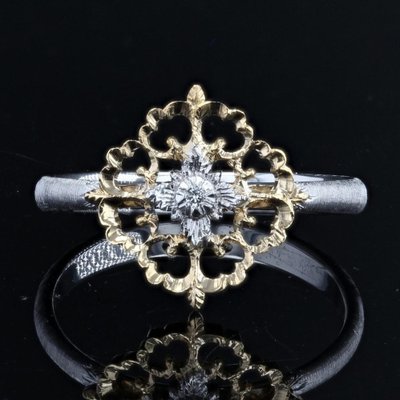 Small Modern Ring in 18 Karat Yellow White Arabesque with Diamonds-OLU-1315800