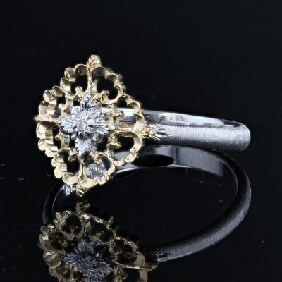 Small Modern Ring in 18 Karat Yellow White Arabesque with Diamonds-OLU-1315800