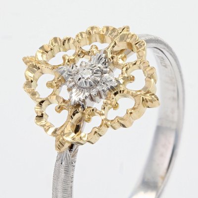 Small Modern Ring in 18 Karat Yellow White Arabesque with Diamonds-OLU-1315800