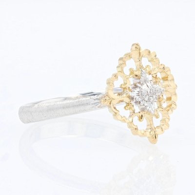 Small Modern Ring in 18 Karat Yellow White Arabesque with Diamonds-OLU-1315800