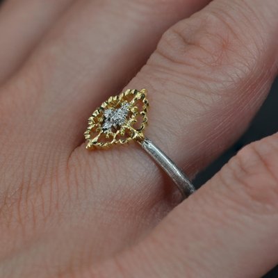 Small Modern Ring in 18 Karat Yellow White Arabesque with Diamonds-OLU-1315800