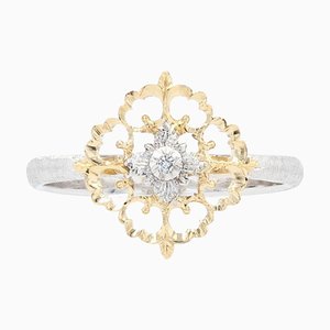 Small Modern Ring in 18 Karat Yellow White Arabesque with Diamonds-OLU-1315800