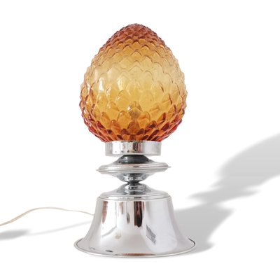 Small Modernist Chromed Metal Amber Glass Pine Cone Table Lamp, 1960s-SCS-1137374