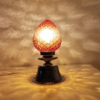 Small Modernist Chromed Metal Amber Glass Pine Cone Table Lamp, 1960s-SCS-1137374