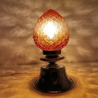 Small Modernist Chromed Metal Amber Glass Pine Cone Table Lamp, 1960s-SCS-1137374