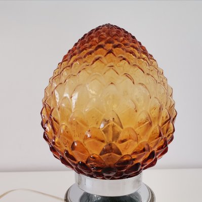 Small Modernist Chromed Metal Amber Glass Pine Cone Table Lamp, 1960s-SCS-1137374