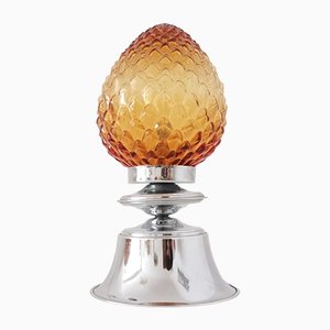 Small Modernist Chromed Metal Amber Glass Pine Cone Table Lamp, 1960s-SCS-1137374