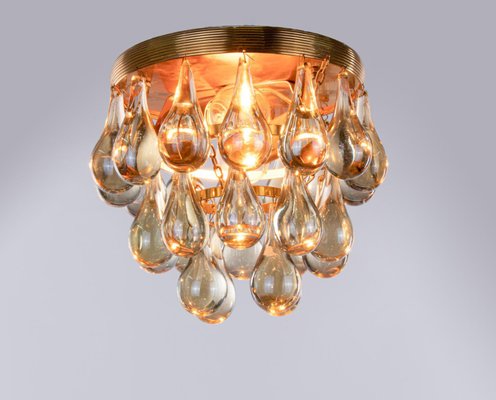 Small Murano Glass Tear Drop Flush Mount Chandelier from Palwa, Germany, 1960s-DEK-1346627