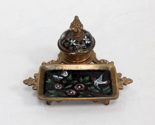 Small Napoleon III Inkwell in Bronze and Enamel, 19th Century-RVK-1028123