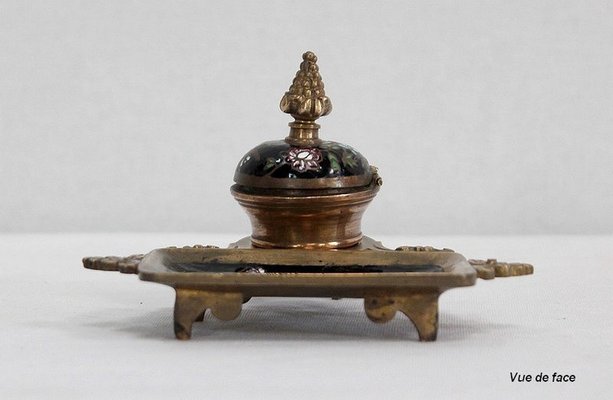 Small Napoleon III Inkwell in Bronze and Enamel, 19th Century-RVK-1028123