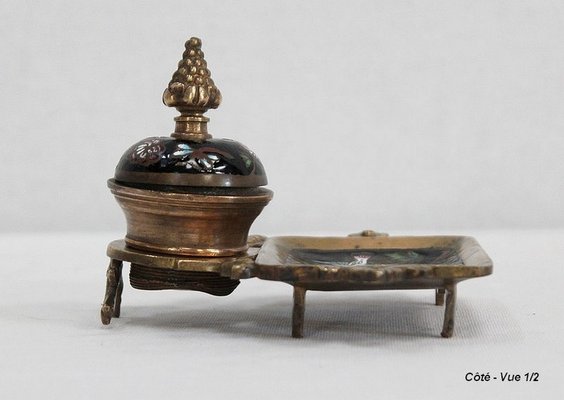 Small Napoleon III Inkwell in Bronze and Enamel, 19th Century-RVK-1028123