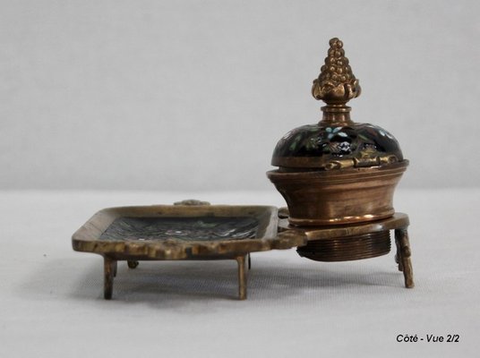 Small Napoleon III Inkwell in Bronze and Enamel, 19th Century-RVK-1028123