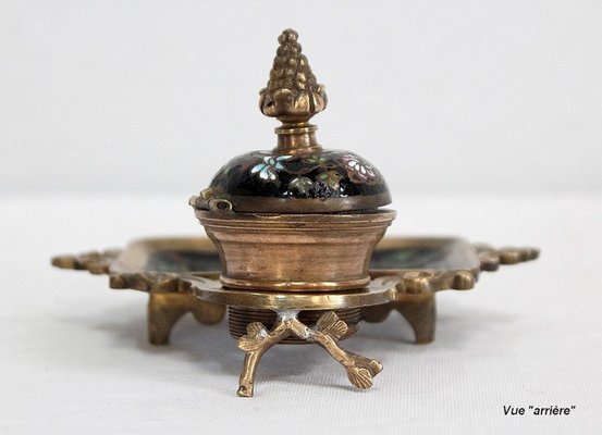 Small Napoleon III Inkwell in Bronze and Enamel, 19th Century-RVK-1028123